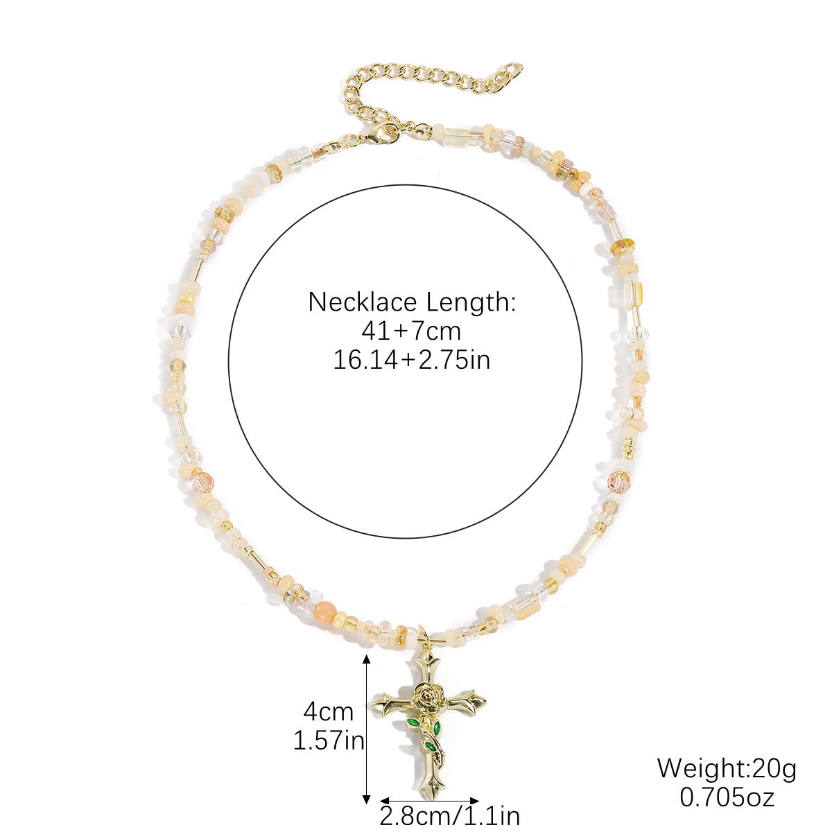 Wholesale Rice Bead Zircon Cross Pendant Necklace